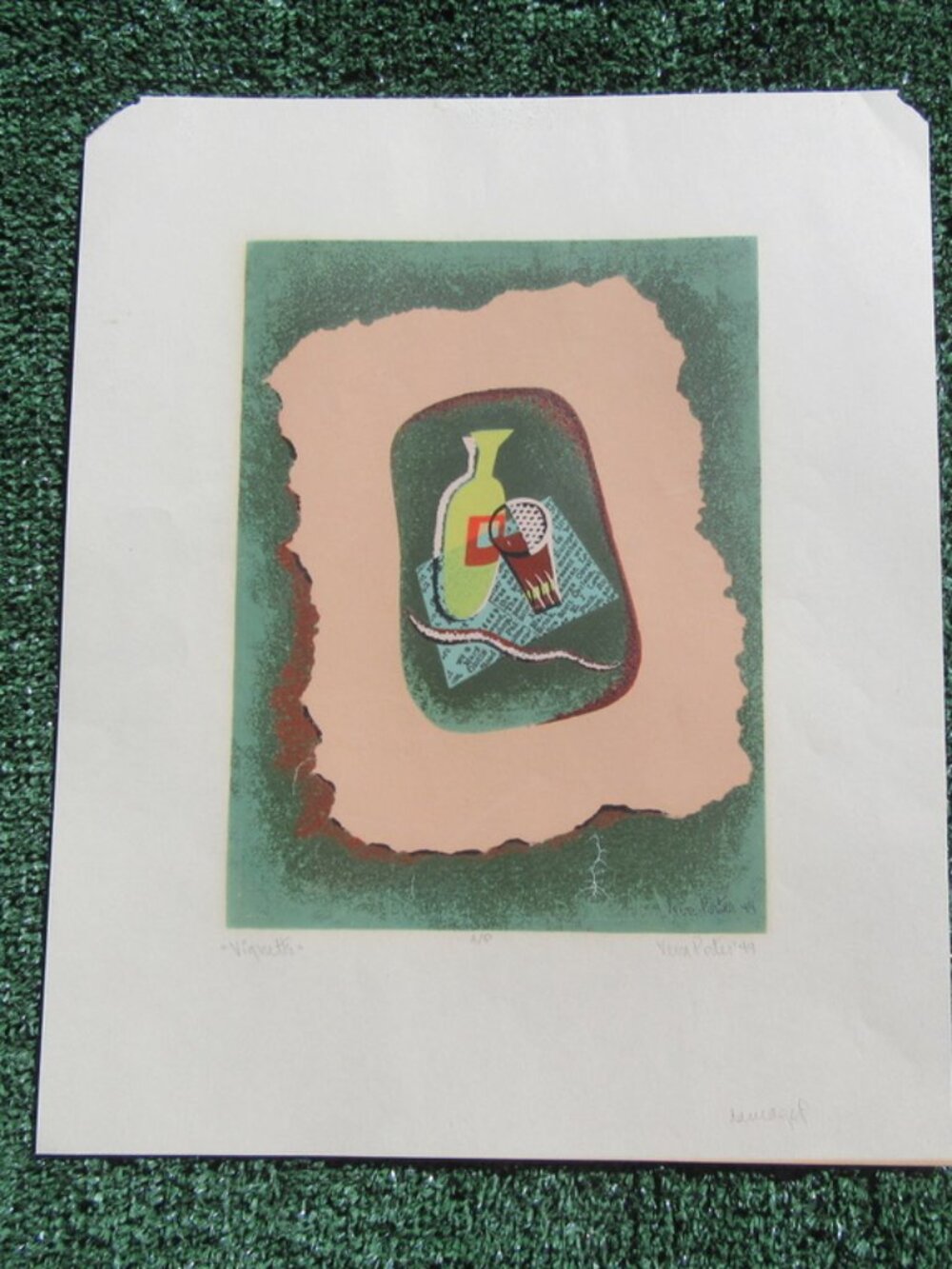 Veva Porter Vignette 17" x 12" Serigraph Signed Numbered MCM Art Print